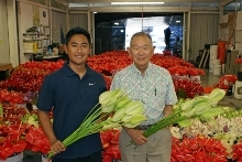 Harold and Jon Tanouye with Tropic Lime Anthuriums